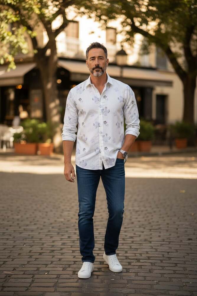 BUGATCHI Julian Shaped Sport Shirt White Floral